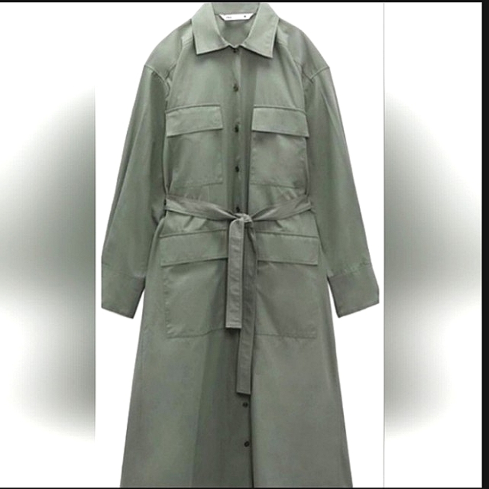 ZARA Green Button Down Shirt Dress